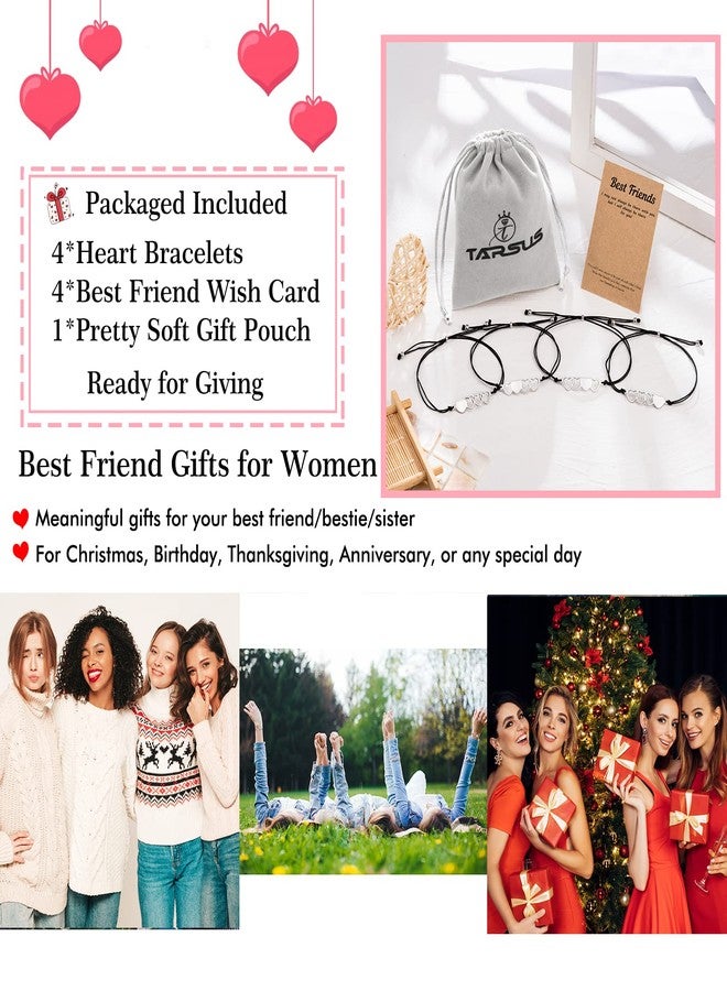 Tarsus 4 Best Friend Bracelets Matching Sister Friendship Heart Bracelet Jewelry Valentine Galentines Day Gifts for Friends Bff Teen Women Family - Image 5